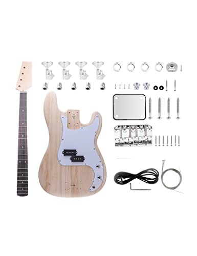 Bogart DIY Bass Guitar Kit PB Bass Style Beginner Kits 4 String Right Handed with Paulownia Body Hard Maple Neck DYED Poplar Fingerboard Chrome Hardware Build Your Own Bass Guitar.