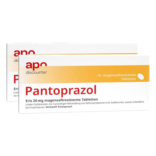 apodiscounter Pantoprazol Eris 20 mg magensaftresistente Tabletten (2x14 Stückk) - Effektiv gegen Sodbrennen & Saures Aufstoßen
