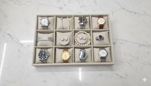 Image of Velvet Jewellery Drawer Organizer Stackable Tray in Beige (12-Pset)