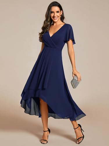 Ever-Pretty Women's A Line V Neck Ruffle Sleeves Pleated High Low Formal Dresses 020843