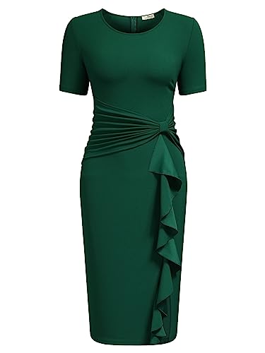 image for AISIZE Women's 50s Vintage Ruffle Peplum Cocktail Pencil Knee Dress Me
