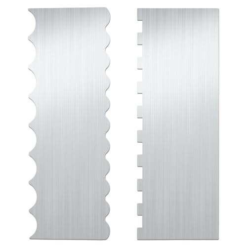 2pcs Stainless Steel Cake Bench Scraper Spatula Kit, 8.7in Stripe Edge Comb Smoother Decorating Metal Tools for Kitchen Baking Mousse Pastry DIY Icing Buttercream Frosting Leveler Supplies