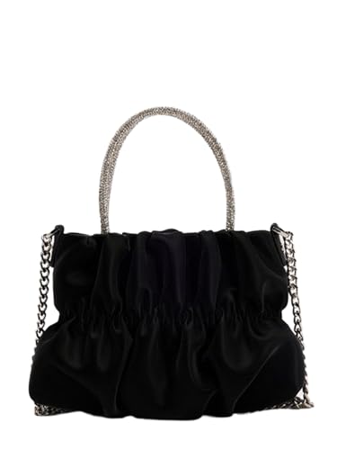 COOLOYA Mini bolsas femininas plissadas com alça de strass, bolsa transversal para noite de casamento com alça, Preto, One Size, Macio