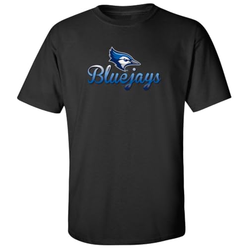 CornBorn Creighton University Shirt Men - Creighton Bluejays T Shirt - Script Blue Jays Full Color Fade - Black - Medium