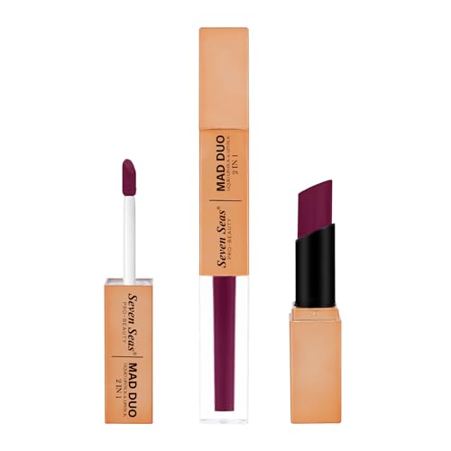 Image of Seven Seas 2in1 Non-Transfer | Smooth Texture | Hydrating | Long Lasting | Water-Proof | Full-Coverage Mad Duo Liquid Lipstick & Lipstick (Nightshadz, 4ml,3g)