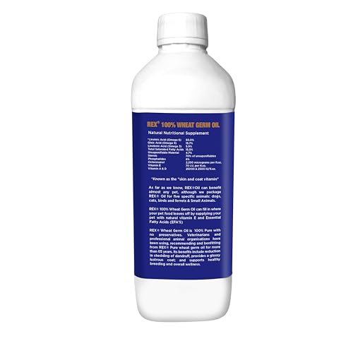 Image of Rex Wheat Germ Oil 1 LTR | Vitamin E & Omega 3,6 | Pet Skin & Coat Care