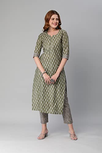 Image of GoSriKi Women's Cotton Blend Kurta With Pant
