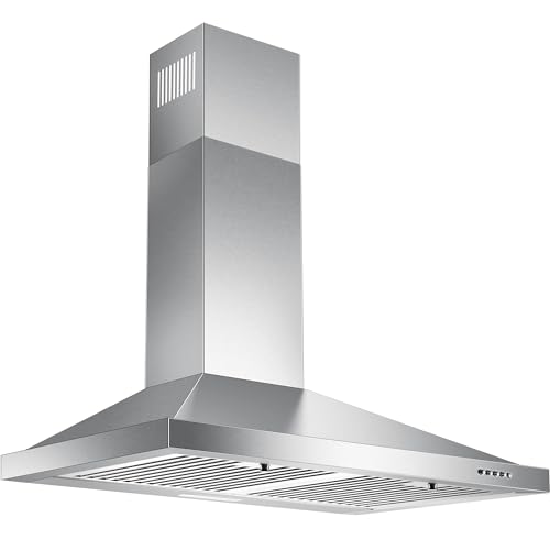 Range Hood 30 inch, Wall Mount Vent Hood in Stainless Steel, Ducted/Ductless Convertible Duct, Kitchen Hood w/Baffle Filters, 3 Speed Fan, Energy Saving LED Light, Push Button Control