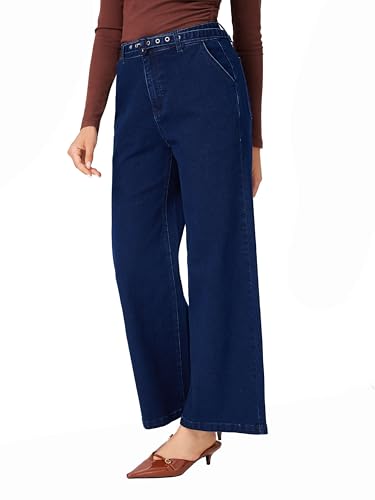 CIDER Women Wide Leg Jeans High Waisted Belted Flare Denim Casual Going Out Pants3