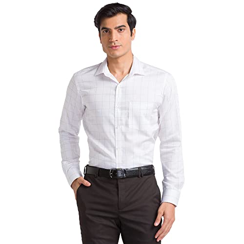 Image of Park Avenue Men's Pure Cotton Checks Pattern Slim Fit Semi Cutaway Collar Full Sleeve Formal Shirt
