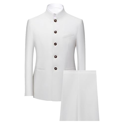 Men's 2 Pieces Chinese Tunic Suit Set Slim Fit Stand Collar Blazer Jacket Pants Suits Formal Wedding Dress