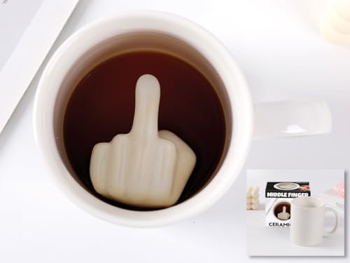 I-TOTAL® - Tasse en céramique thé/café avec dessins 3D intérieurs 9 x 8,5 x 9 cm (MIDDLE FINGER) 300 ml