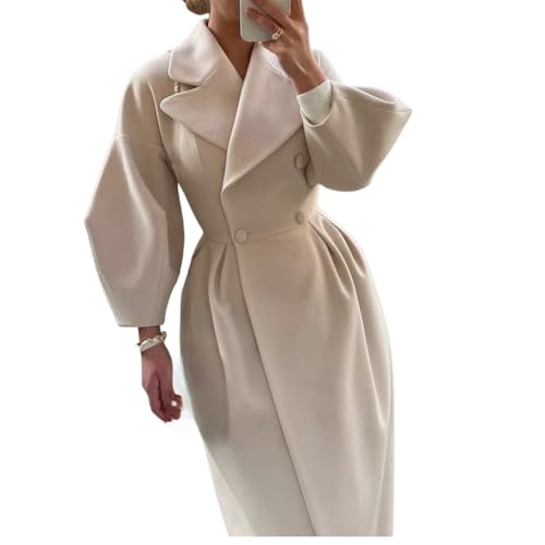 Women's Double Breasted Long Trench Coat Lapel Lantern Sleeve Maxi