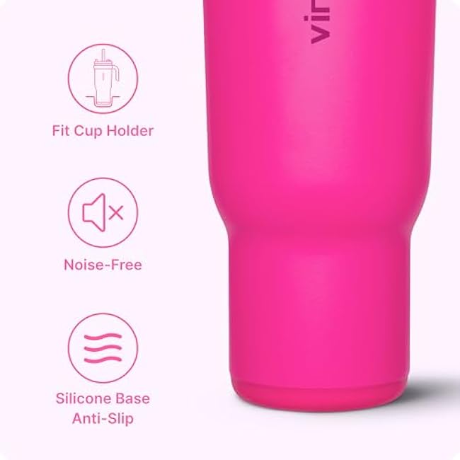VINUR 30 oz Tumbler with Handle and Straw-Insulated Coffee Travel Mug with Leak Proof Lid | Reusable Stainless Steel | Rubber Base | Cup Holder Friendly | Gifts for Women, Rose Red