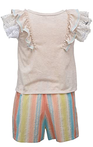 Image of Bonnie Jean Girls Size 7-16 Oatmeal Flutter Ruffle Top Stripe Shorts Set