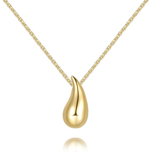 14K Gold Pendant Necklaces for Women Gold Necklace for Women Teardrop Necklaces Trendy Harmonious Blend of Simplicity and Elegance Simple Tear Drop Pendant Necklace Womens Adjustable Length 18in