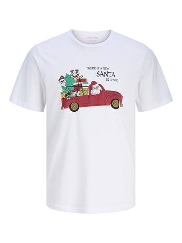 JACK & JONES Jjnoel Xmas Tee SS Crew Neck, White, XL