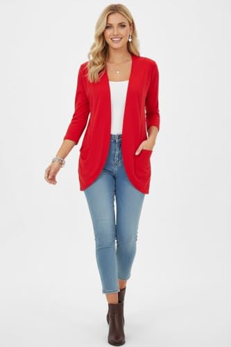 Image of ToBeInStyle Womens Open Front Long Sleeve Lightweight Asymmetrical Draped Cardigan with Side Pockets