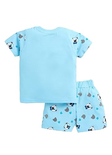 Image of CUTOPIES Boys Powder Blue Cotton Printed Half Sleeves T-shirt and Shorts Set (Pack Of 1) Baby Boys' Clothing Sets