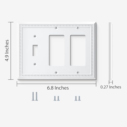 Image of Henne Bery Sunken Pearls Heavy Duty Decorative Wall Plate Switch Plate Outlet Cover (Single Toggle /Double Decorator, White)