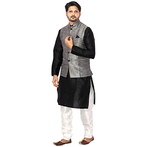 Image of Men's Silk Kurta Pyjama With Waistcoat
