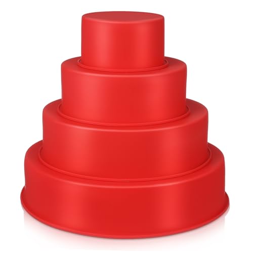 FUNNETOYU 4 Piezas Molde de pastel de silicona moldes para pasteles moldes redondos para pasteles sartenes capa Suministro de hornear herramienta de cocina para hornear gel de sílice rojo