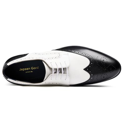 Image of Men's Dress Shoes, Genuine Leather Oxford Shoes for Men, Wingtip Brogue and Plain Toe Lace Up Formal Business Wedding Derby Shoes