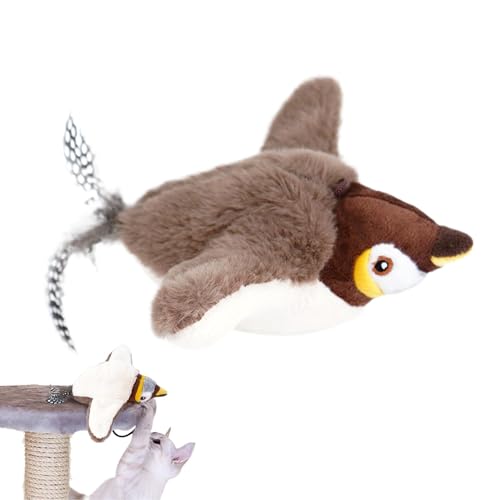 飛ぶ鳥の猫のおもちゃ 室内猫用 | 電動インタラクティブ羽ばたく鳥の猫のおもちゃ、電子シミュレーションスズメ猫のティーザースティック | タッチで作動するインタラクティブ猫のおもちゃ 室内猫用、屋外猫用