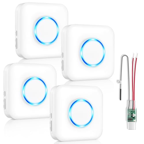 Wireless Doorbell Extender with Receiver Connects to Existing Hardwired Doorbell into Wireless Door Bell with 656 FT Range, 58 Chimes and 5 Volume Levels for Garage/Basement (1 Extender 4 Receiver)