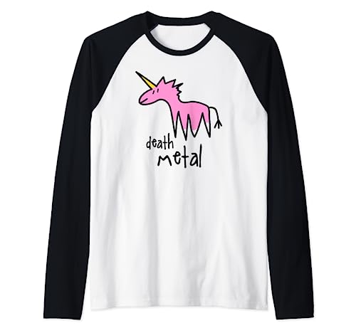 Unicornio de metal pesado rosa Death Metal Camiseta Manga Raglan