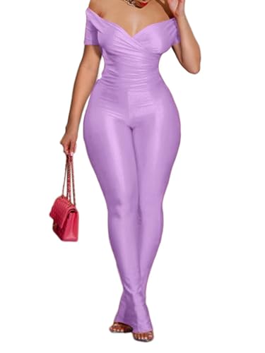 acelyn 2 Piece Outfits for Women Sexy Off Shoulder Tops Bodycon Flared Pant Sets Club Outfits Tracksuit