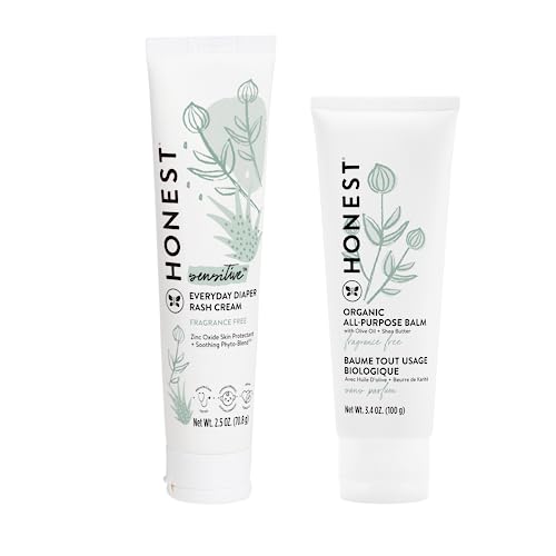 The Honest Company Organic Diaper Rash Cream + All Purpose Balm Bundle | Soothes + Protects | Hypoallergenic + Cruelty Free | 2.5 oz, 3.4 oz