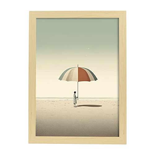 Nacnic Póster Gente de la playa con Parasol por Alessandro Gottardo Marco Madera clara A4