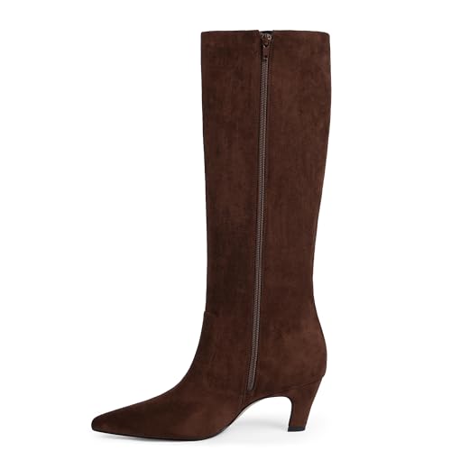 Knee High Boots for Women Pointed Toe Kitten Low Heel Tall Boots Faux Leather Fall Long Boots Side Zipper2