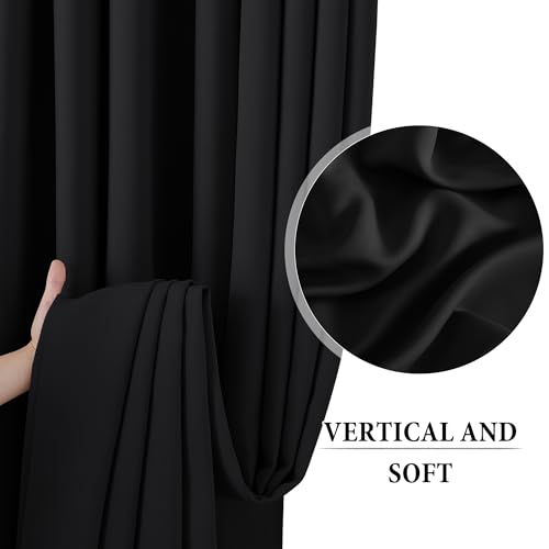 Image of RYB HOME Black Room Divider Curtains with Flexible Silent Ceiling Track Wall Mount Sliding Door Drapes, Blackout Extra Wide Floor to Ceiling Curtain with Hooks for Living Room, W180 x L96, 1 Panel