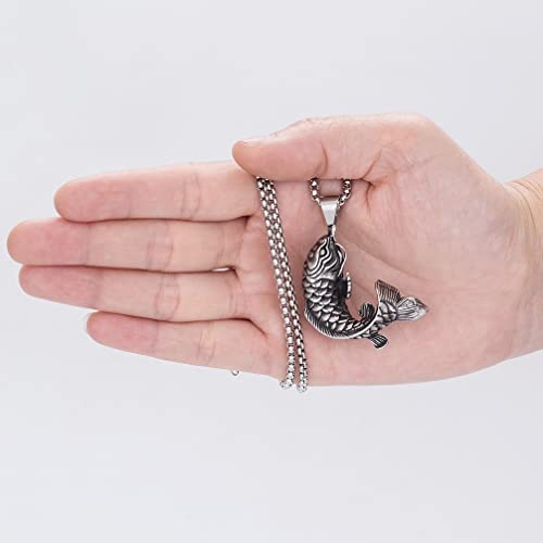 Cuistonelf Fish Necklace For Men, Lucky Koi Fish Pendant Necklace Koi Carp Necklace Punk Rock Fish Charm Necklace Men’s Hip Hop Fish Animal Necklace Jewelry Gift Father's Day Accessories #TOP3