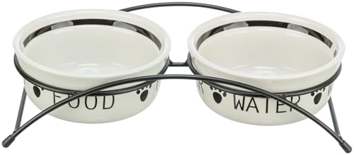 TRIXIE Napf-Set, Keramik/Metall - weiß/schwarz 2 × 1,6 l/ø 20 cm/41 × 10 × 20 cm