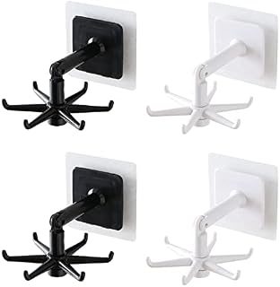 INCREWAY 360° Rotating Folding Hook, 4pcs 6-Claw Nail-Free Rotating Shelf Self Adhesive Kitchen Utensil Hooks for Kitchen Bathroom