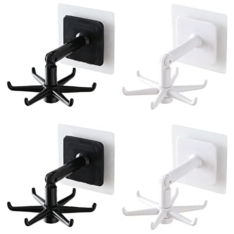 INCREWAY 360° Rotating Folding Hook, 4pcs 6-Claw Nail-Free Rotating Shelf Self Adhesive Kitchen Utensil Hooks for Kitchen Bathroom Cover