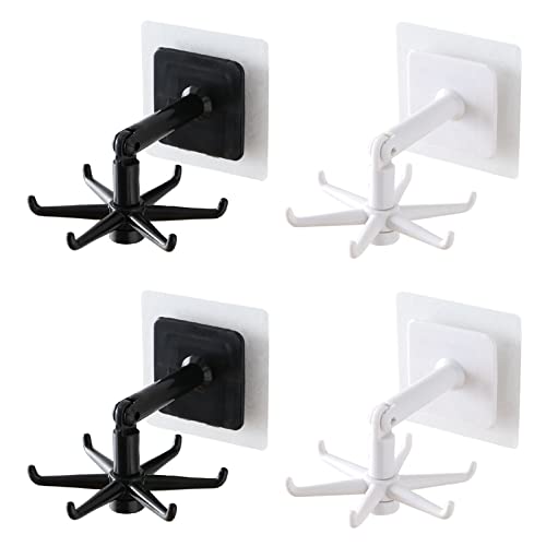 INCREWAY 360° roterande hopfällbar krok, 4 st 6-klo spikfri roterande hylla självhäftande köksredskapskrokar för kök badrum