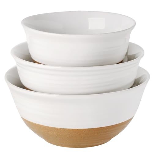 HASENSE Mixing Bowls, Large Ceramic Salad Bowls 2.1/1.5/1.0 Qt, Versatile Serving Bowls for Cooking, Baking, Salad Mixing, Prepping, Nesting White Bowl Set, Dishwasher Safe, Set of 3 by HASENSE - Used condition - US$19.00