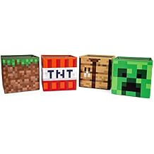 Minecraft 10-Inch Storage Set of 4 Bins | Includes Creeper, TNT, Grass, Crafting Table | Fabric Basket Container, Cubby Closet Organizer, Home Decor for Playroom | Video Game Gifts And Collectibles