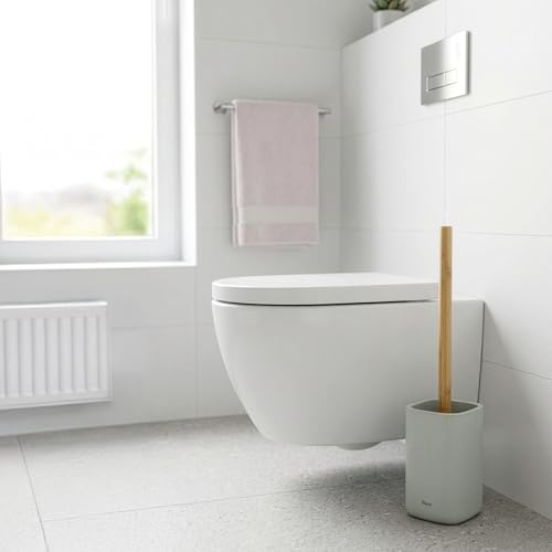 Image of Vigar Zense Toilet Brush and Holder Set, Polyresin Stone, Light Gray