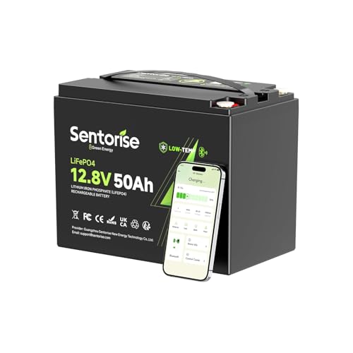 SENTORISE Batterie LiFePO4 12V 50Ah, BMS 50A Bluetooth avec Protection Basse température, pour...