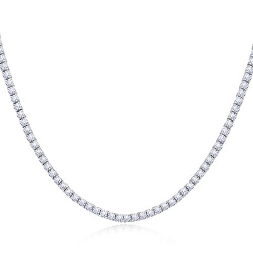 Tennis Necklace 18K White/Yellow Gold Plated 5A 3.0mm Round Cubic Zirconia Cut Faux Diamond Chain for Women and Men 4 Prong Jewelry