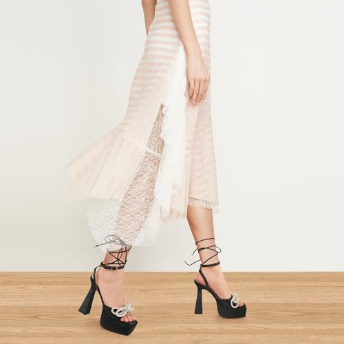 JENN ARDOR Women's Platform Heels Lace Up High Stroppy Sandals Butterfly Heeled Chunky Prom Shoes for Club Party Date (tie-up/buckle)
