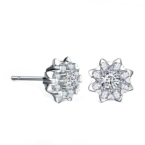AMDXD Pendientes de oro blanco de 18 quilates para mujer, pendientes de flores de diamante creados en laboratorio, pendientes de Navidad de corte redondo, pendientes de mujer auténticos de oro Au750
