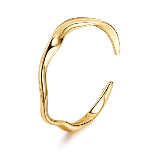YOVORO 18K Gold Plated Modern Cuff Bangle Bracelet for Women and Men, Gold, Lobster Claw Clasp