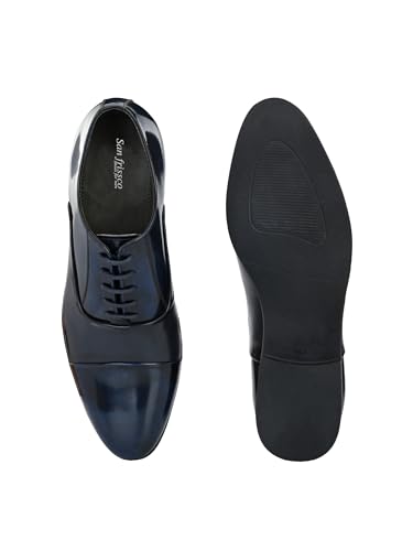 Image of San Frissco Mens Formal Shoes Lace Up Textured Glossy Oxfords /Soft Cushioned Footbed with TPR Sole /Comfortable, Stylish, Trending, Party, Outdoor Shoes for Office & College