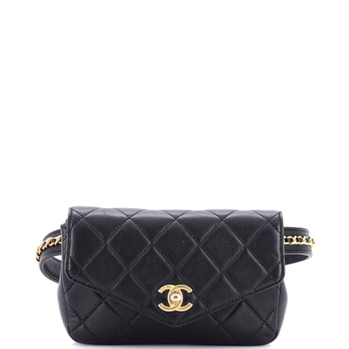 Chanel, Pre-Loved Chain Envelope Belt Bag Quilted Calfskin, Black
